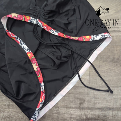 Aleumdr Black Floral Print One Piece Swimdress Swimsuit Ruched NWT Size XL