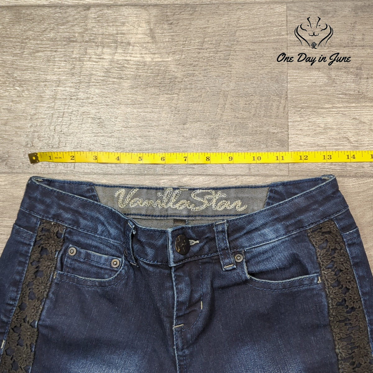 Vanilla Star Juniors Skinny Jeans Dark Blue Lace Side Stripe Denim Size 3