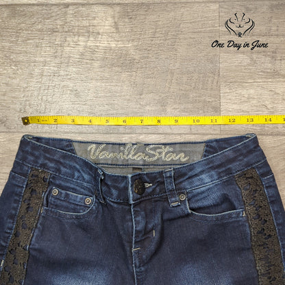 Vanilla Star Juniors Skinny Jeans Dark Blue Lace Side Stripe Denim Size 3