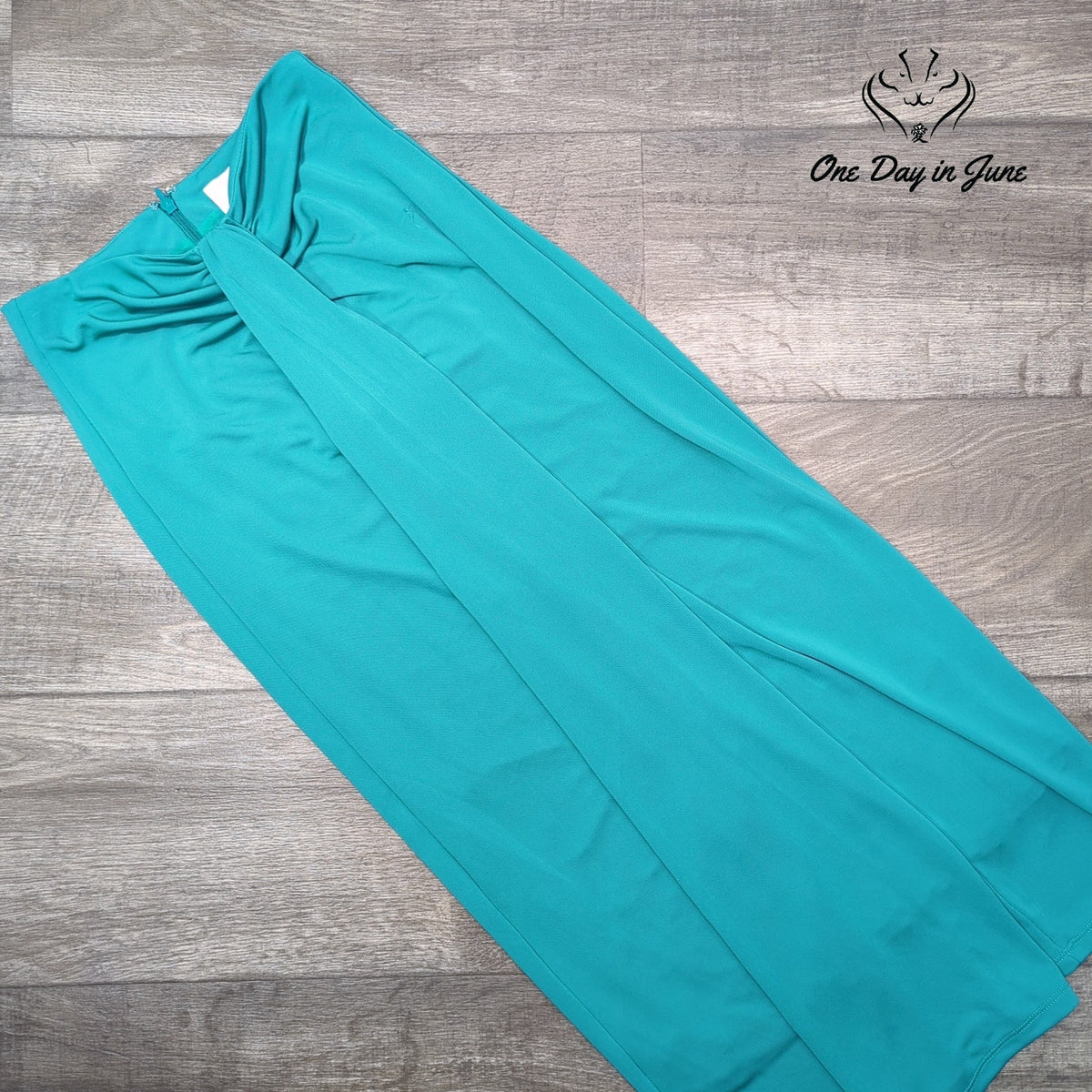 Cinq a Sept Vallory Gathered Midi Skirt Blue Jade Draped Knot NWT Size 0