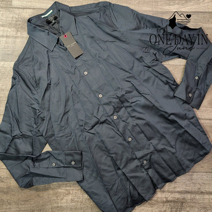 Ted Baker Mens Long Sleeve Button Down Shirt Navy Geometric NWT Size 5 (L)