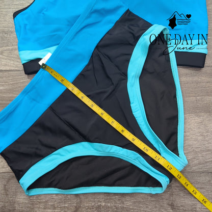 Charmo Colorblock Crop Top Bikini Swimsuit Blue Black High Waist NWT Size L