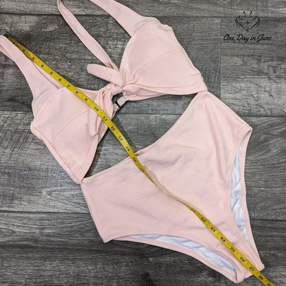 Tempt Me Knot Front Cut Out Textured One Piece Swimsuit Size M