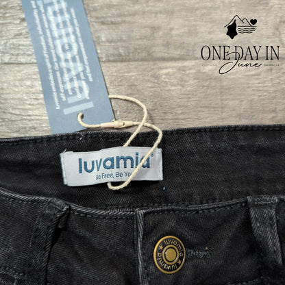 Luvamia High Rise Wide Leg Jeans Black Front Seam NWT Size L