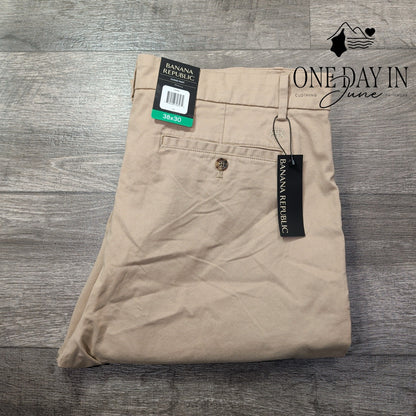 Banana Republic Chino Pants Tan Khaki Flat Front NWT Size 38X30