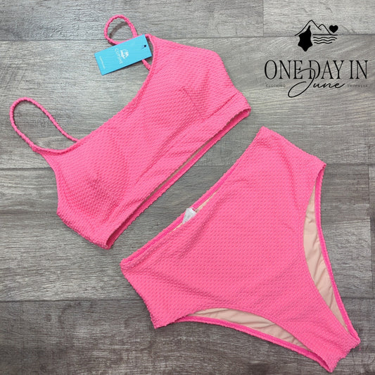Cupshe High Waist Crop Textured Bikini Swimsuit Size S