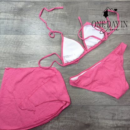 Shene Textured Triangle 3 Piece Bikini Swimsuit Size L