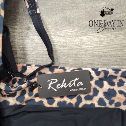 Rekita Plus Size Leopard Skirted Tankini Swimsuit Black NWT Size XXL
