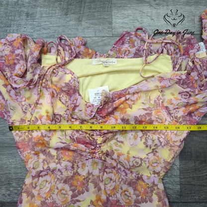 Rewind Open Back Floral Mini Dress Pink Yellow Chiffon Ruffle NWT Size XXL