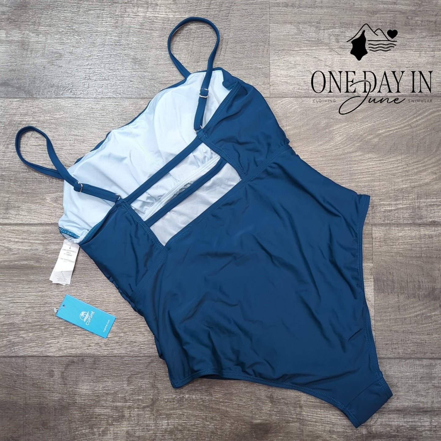Cupshe Tummy Control One Piece Swimsuit Blue Square Neck NWT Size L