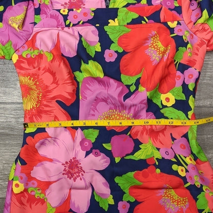Trina Turk Kanan Poppy Indigo Floral Ruffle Sleeve Shift Dress NWT Size 4