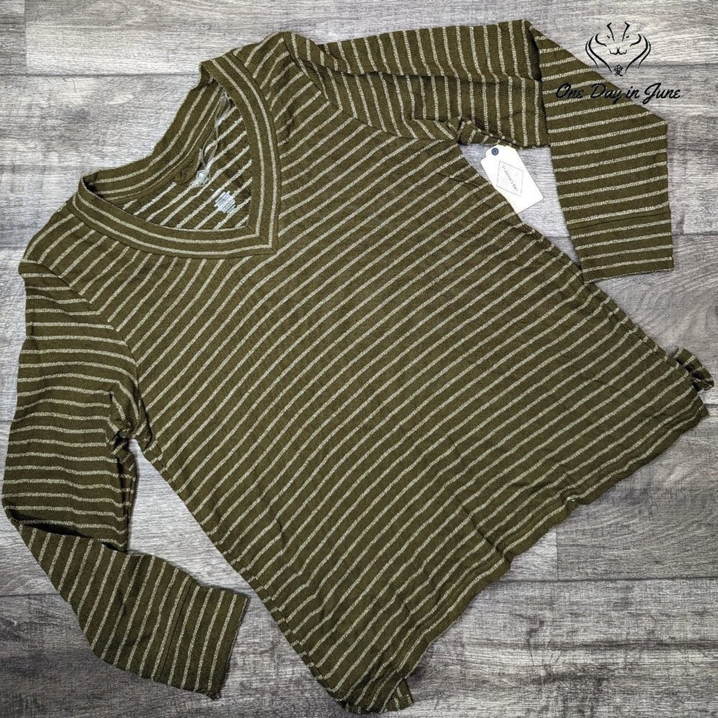 St. John's Bay Olive Stripe Long Sleeve Top Size L