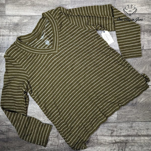 St. John's Bay Olive Stripe Long Sleeve Top Size L