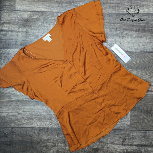 Liz Claiborne Short Sleeve Button Down Auburn Top Size XL