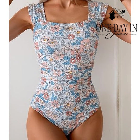 Eomenie Ruffle Shoulder Tummy Control One Piece Swimsuit Size XL