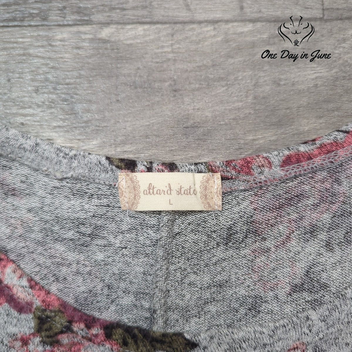 Altar'd State Floral Sweater Dress Gray Pink Rose Print Long Sleeve Size L