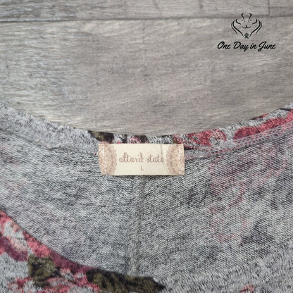 Altar'd State Floral Sweater Dress Gray Pink Rose Print Long Sleeve Size L