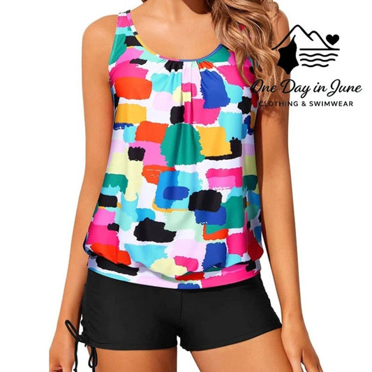 Yonique Plus Size Blouson Tankini Swimsuit Size XXL