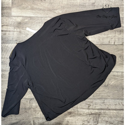 Premise Black Cowl Neck Blouse Gold Zipper Shoulder Long Sleeve NWT Size 3X
