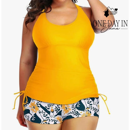 Yonique Plus Size Boyshort Tankini Swimsuit Size 18W