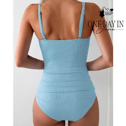 Eomenie High Waist Ribbed Tankini Swimsuit Size M