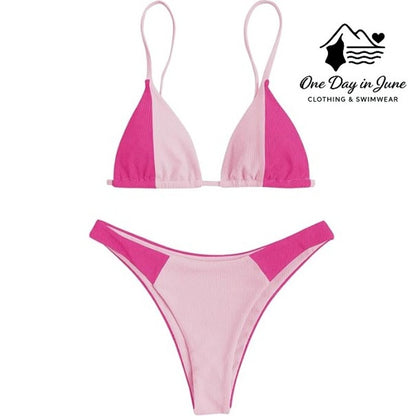Zaful Triangle Ribbed Color Block Bikini Swimsuit Size M