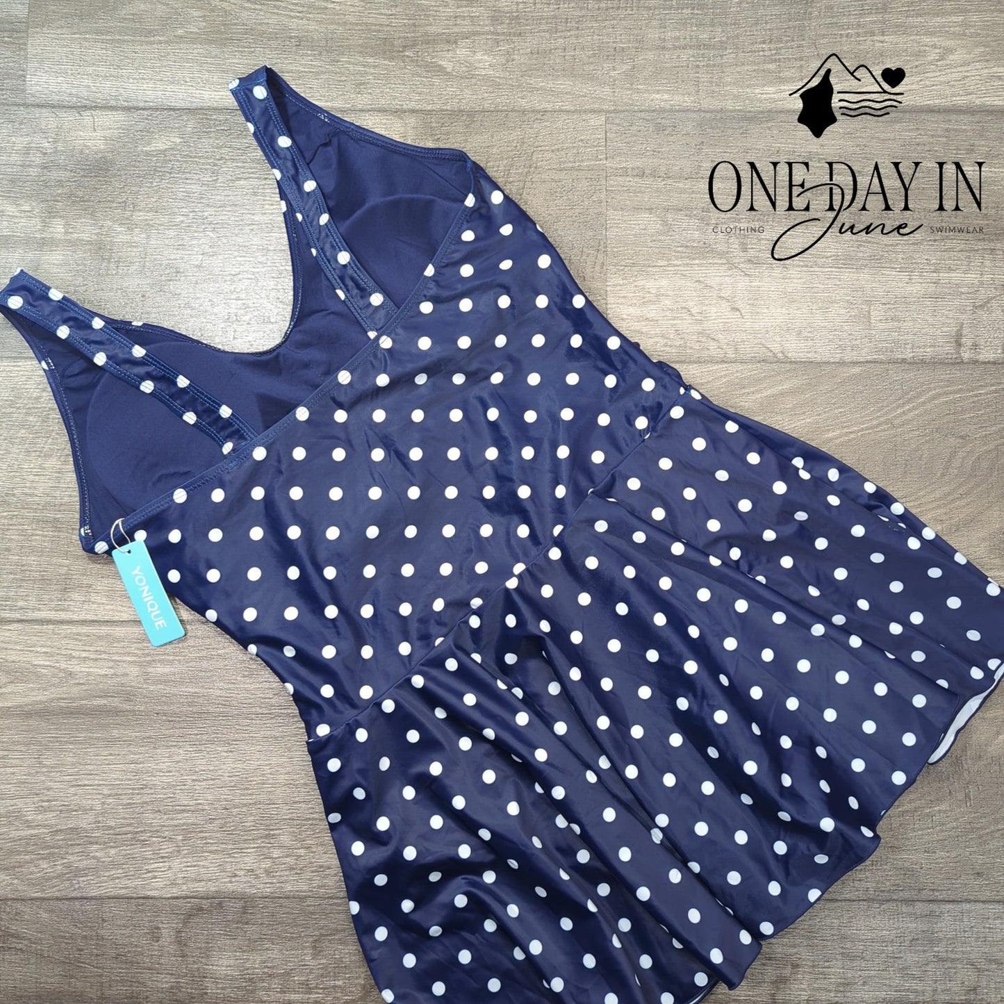 Yonique Polka Dot Swimdress One Piece Swimsuit Size XL