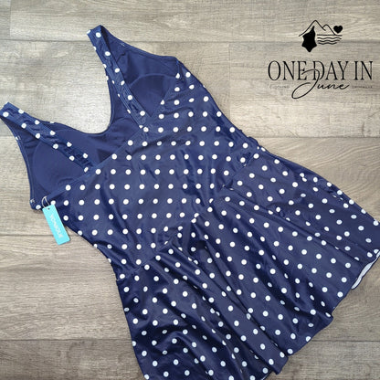 Yonique Polka Dot Swimdress One Piece Swimsuit Size XL