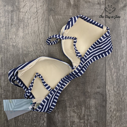 Coastal Blue Underwire Padded Bikini Top Navy White Stripe NWT Size Size M