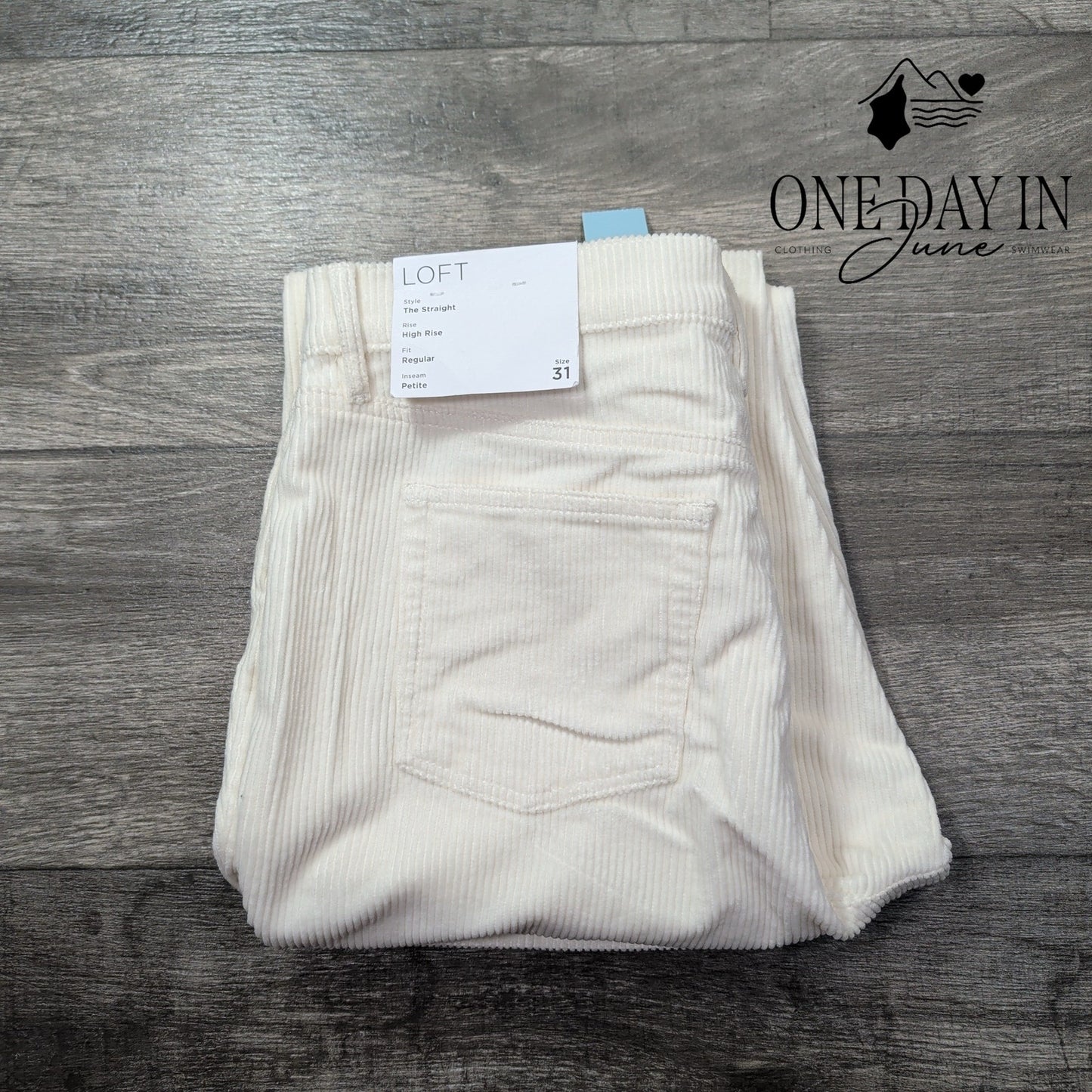 Loft The Straight High Rise Corduroy Pants Ivory NWT Size 12P (31P)