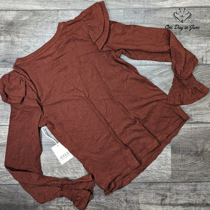 A.n.a Long Sleeve Ruffle Shoulder Tee Shirt Size XS