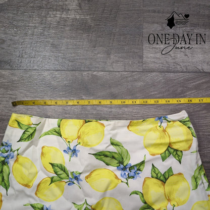 Talbots Lemon Print Mini Skirt White Yellow Fruit Summer NWT Size 8