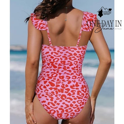 Hilinker Ruffle Shoulder One Piece Swimsuit Size S