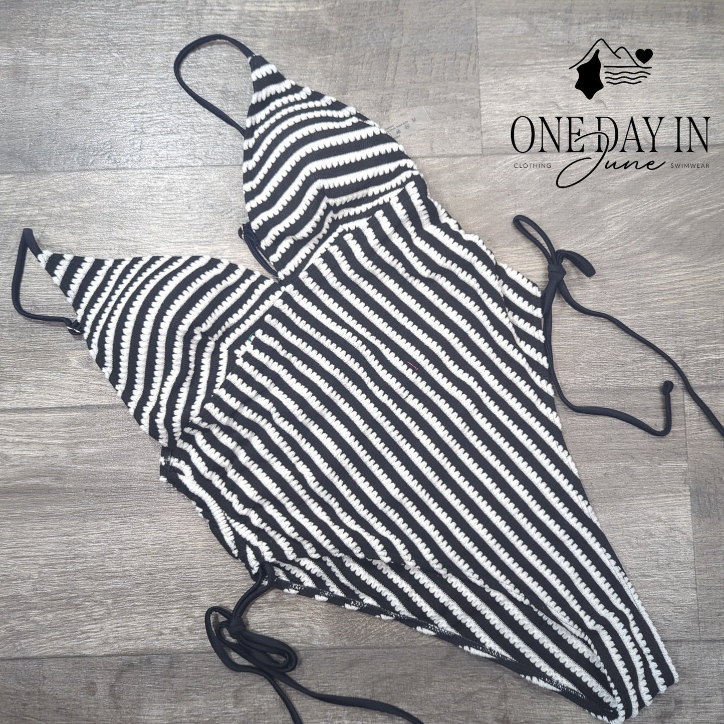MakeMeChic High Cut Striped Drawstring One Piece Swimsuit Size M