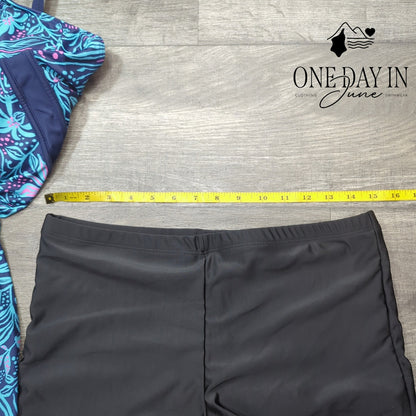 Zando Floral Tankini Swimsuit Boyshorts Navy Blue 2 Piece Size XL