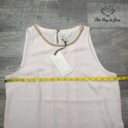 Lila Rose Beaded Neck Sleeveless Blouse Blush Pink Pleated NWT Size S