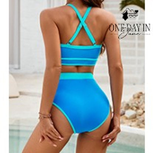 Blooming Jelly High Waist High Neck Bikini Swimsuit Size L