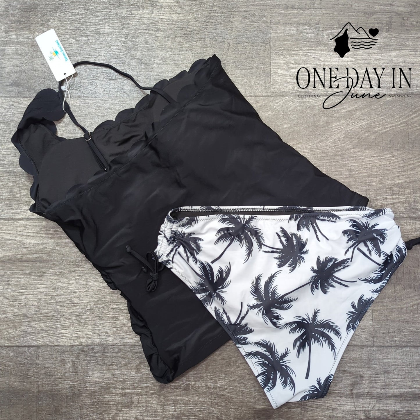 Beachsissi Scallop Edge One Shoulder Tankini Swimsuit Size L