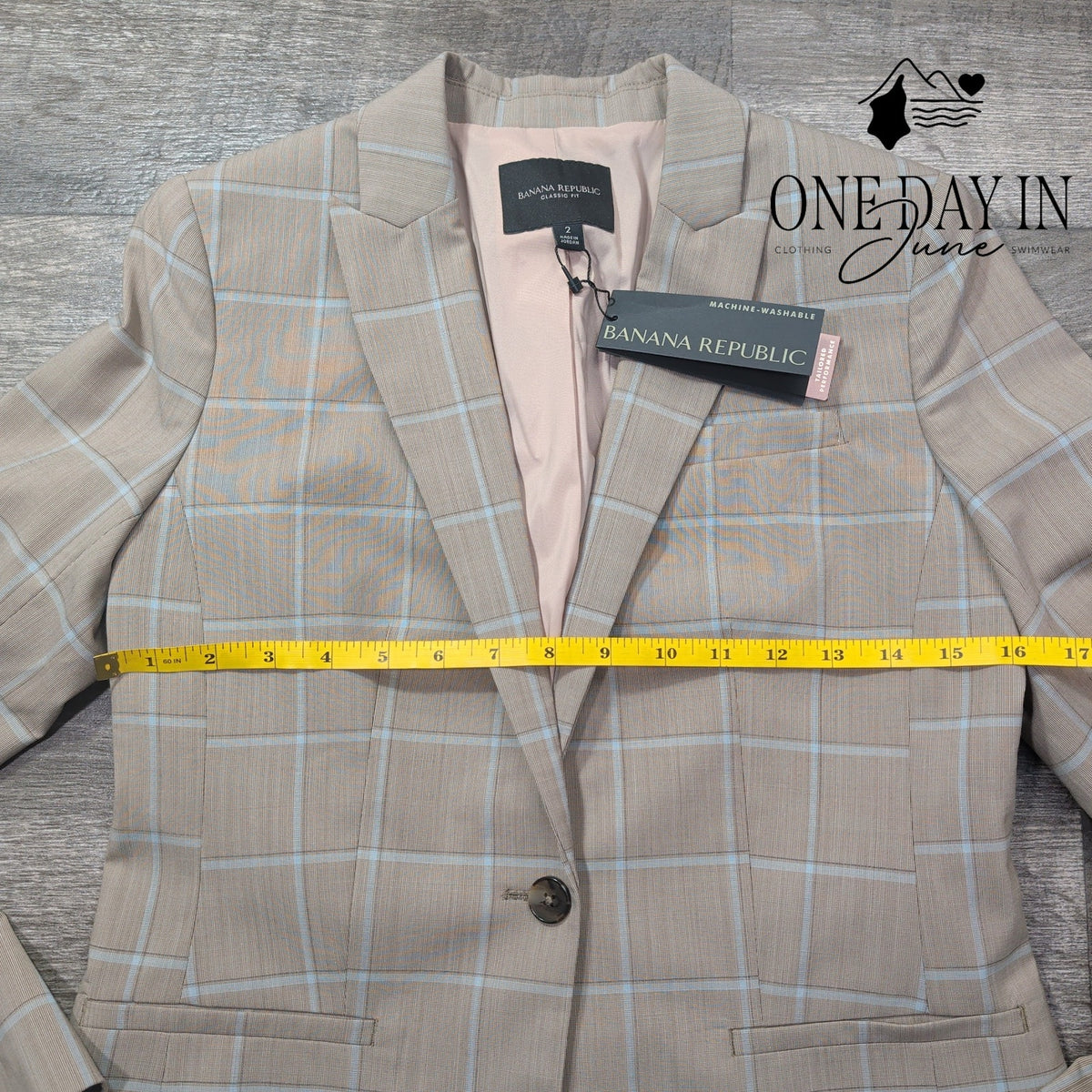 Banana Republic Classic Fit Wool Blazer Beige Blue Windowpane Plaid NWT Size 2