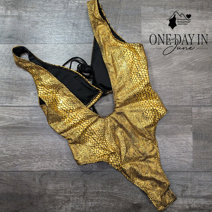 Soly Hux Deep V Tie Wrap Cheeky One Piece Swimsuit Size M