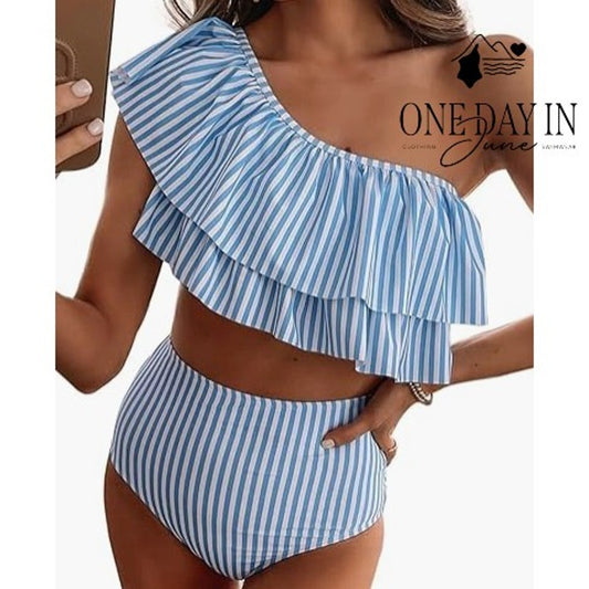 Vimpunec One Shoulder Ruffle Bikini Swimsuit Size M