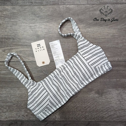 Billabong Easy On Me Tank Bikini Top White Black Ribbed Square Neck NWT Size S