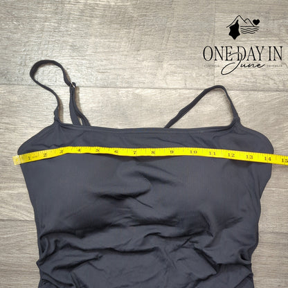 Eomenie Ribbed One Piece Swimsuit Black Ruched Tummy Control NWT Size L