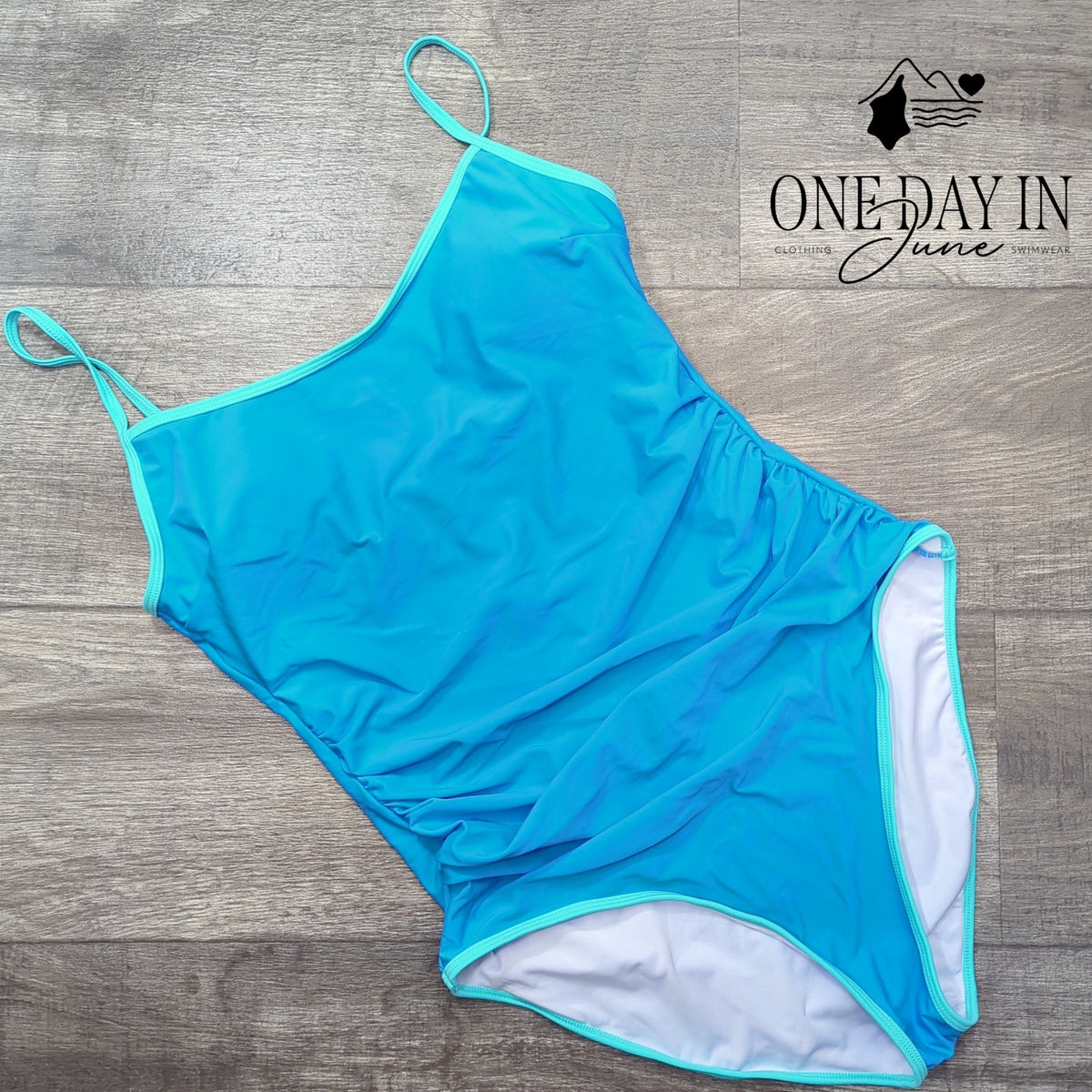 Eomenie Tummy Control One Piece Swimsuit Blue Ruched NWT Size L