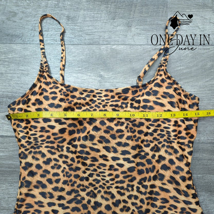 Adisputent Leopard Print One Piece Swimsuit Animal Print Scoop Neck Size L