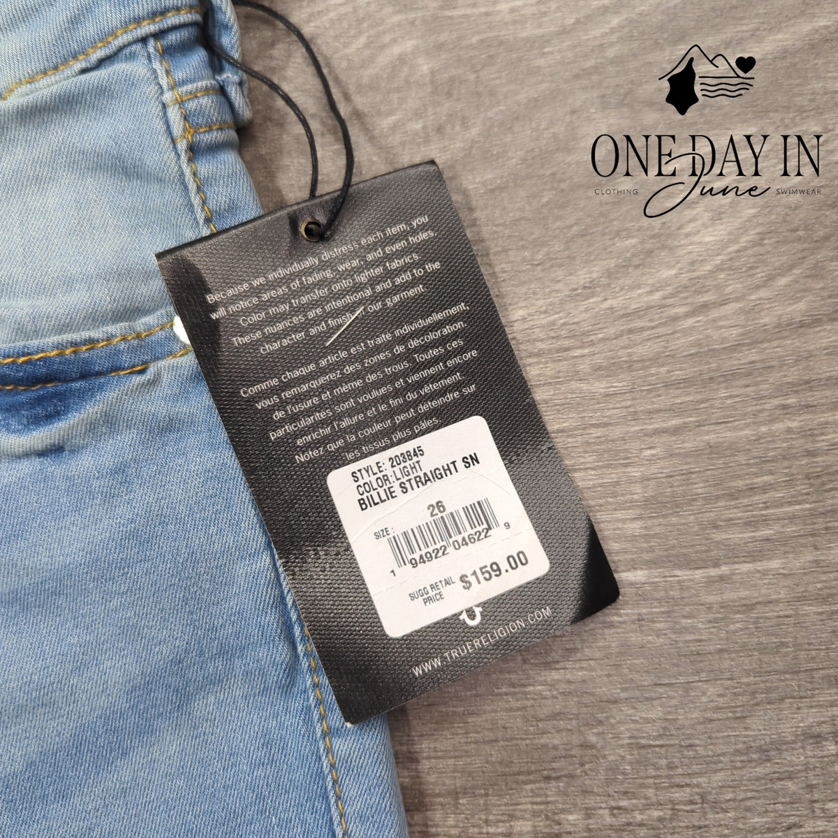 True Religion Billie Mid Rise Straight Jeans Light Wash NWT $159 Size 26Tall