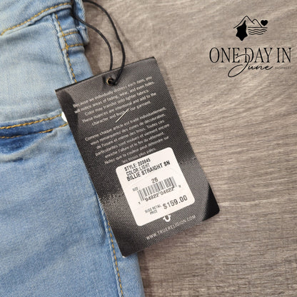 True Religion Billie Mid Rise Straight Jeans Light Wash NWT $159 Size 26Tall