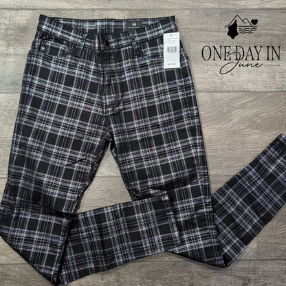 AG Adriano Goldschmied Farrah High Rise Skinny Jeans Black Plaid NWT Size 2 (26)