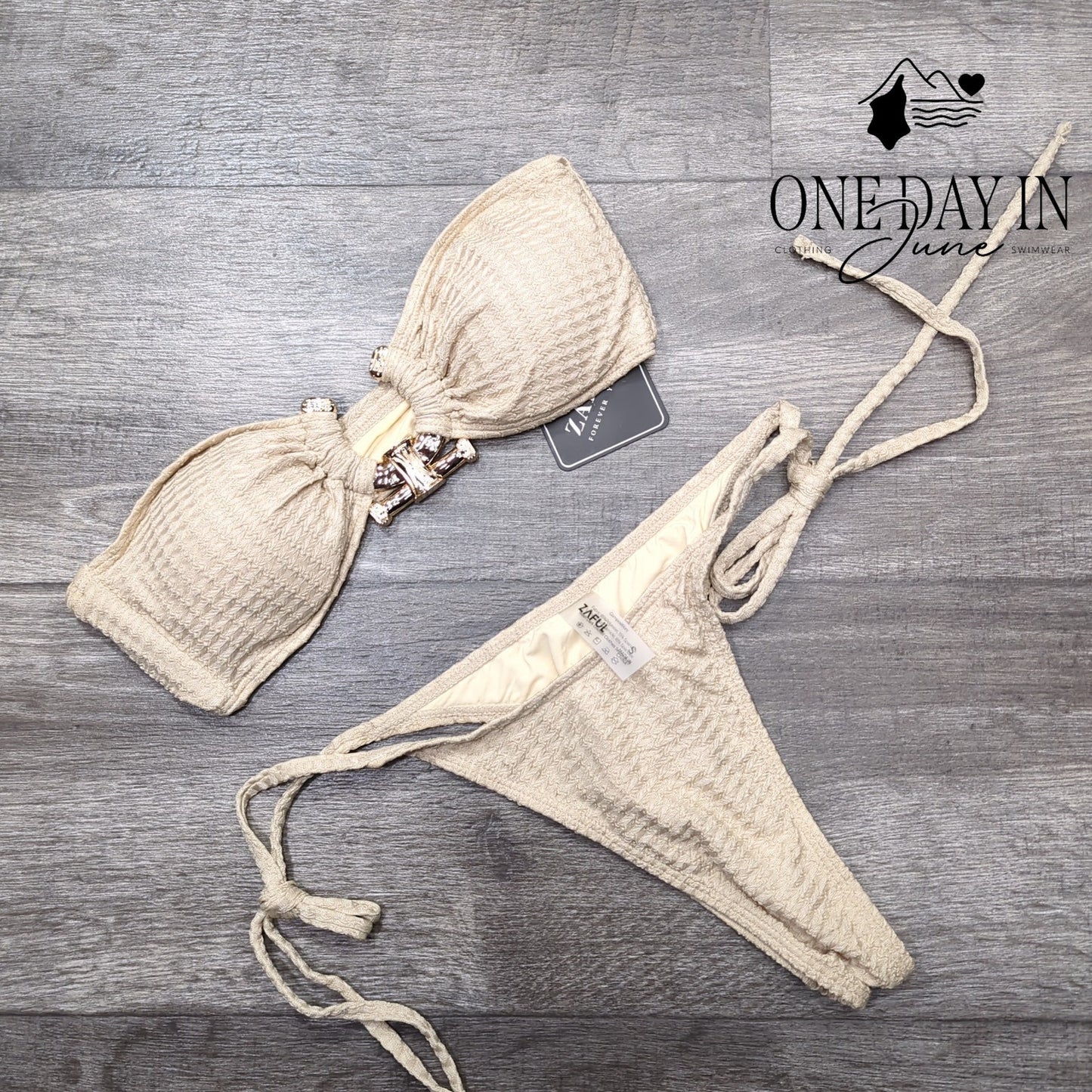 Zaful Bandeau Tie Side Cheeky Bikini Swimsuit Size S