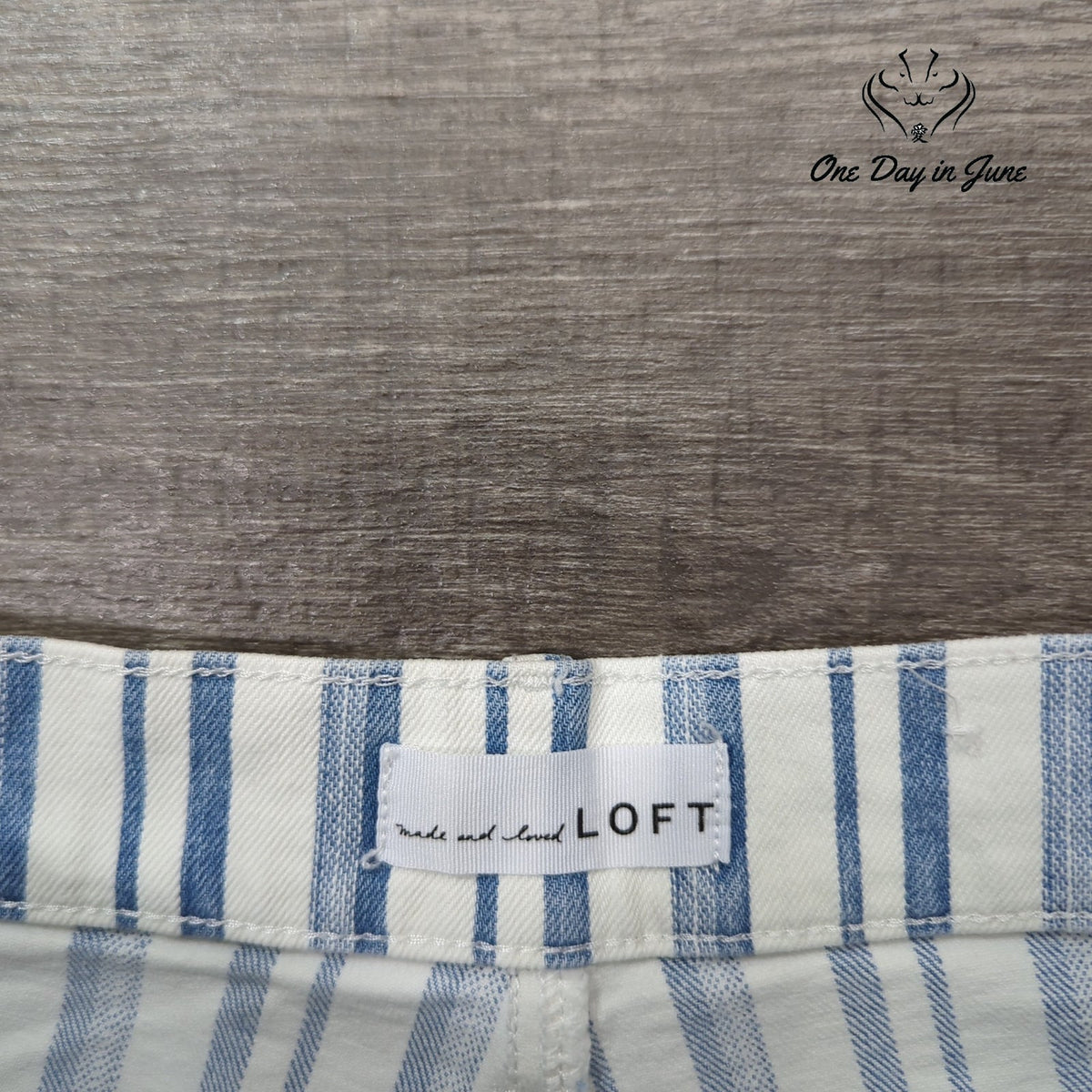 Loft Blue White Striped Denim Cutoff Shorts Frayed Hem Size 0